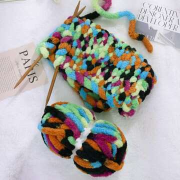 HOMBYS Super Bulky Giant Chunky Yarn for Crocheting,Large Soft Fluffy Yarn,Tie Dye Plush Fuzzy Yarn,Mixed Color Thick Chenille Yarn for Hand Knitting/Arm Knitting,Green Purple,8 Pack