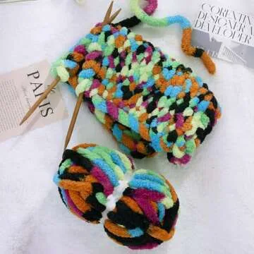 HOMBYS Super Bulky Giant Chunky Yarn for Crocheting,Large Soft Fluffy Yarn,Tie Dye Plush Fuzzy Yarn,Mixed Color Thick Chenille Yarn for Hand Knitting/Arm Knitting,Green Purple,8 Pack