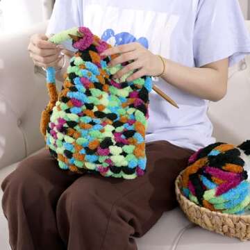 HOMBYS Super Bulky Giant Chunky Yarn for Crocheting,Large Soft Fluffy Yarn,Tie Dye Plush Fuzzy Yarn,Mixed Color Thick Chenille Yarn for Hand Knitting/Arm Knitting,Green Purple,8 Pack