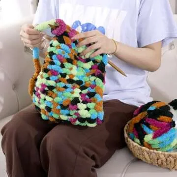 HOMBYS Super Bulky Giant Chunky Yarn for Crocheting,Large Soft Fluffy Yarn,Tie Dye Plush Fuzzy Yarn,Mixed Color Thick Chenille Yarn for Hand Knitting/Arm Knitting,Green Purple,8 Pack