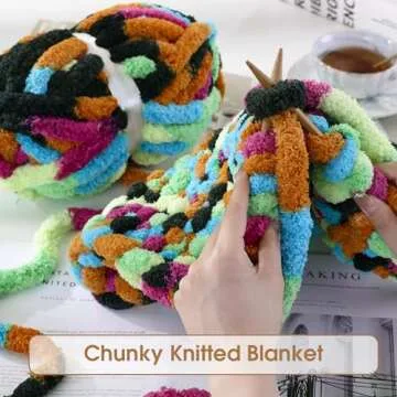 HOMBYS Super Bulky Giant Chunky Yarn for Crocheting,Large Soft Fluffy Yarn,Tie Dye Plush Fuzzy Yarn,Mixed Color Thick Chenille Yarn for Hand Knitting/Arm Knitting,Green Purple,8 Pack