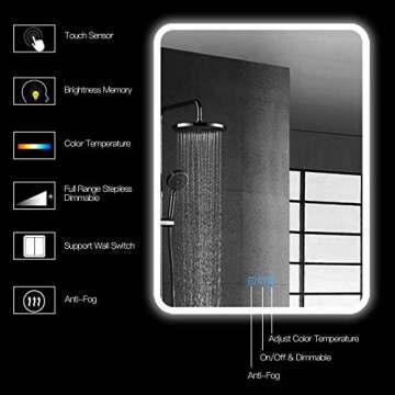 24 x 32 Inch Frameless Smart Touch Bathroom Vanity Mirror, LED Anti Fog Wall Mounted Makeup Mirror w...