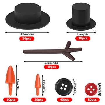 Marrywindix 200 Pieces Christmas Snowman DIY Craft Buttons Kit - 20 Carrot Noses Buttons, 20 Mini Bl...