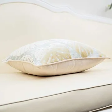 Alerfa 20 x 20 Inch Square Leaf Pillow Embroidery Cut Velvet Cushion Case Luxury Modern Lumbar Throw Pillow Cover Decorative Pillow for Couch Sofa Living Room Bedroom Car, Beige
