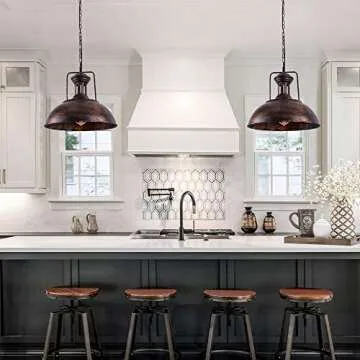 Lingkai 16.14" Farmhouse Pendant Light, Rustic Vintage Hanging Light Fixture Barn Dome Lampshade Ceiling Mount Lamp for Kitchen Island Dining Room