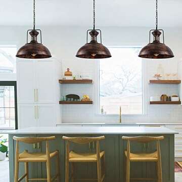 Lingkai 16.14" Farmhouse Pendant Light, Rustic Vintage Hanging Light Fixture Barn Dome Lampshade Ceiling Mount Lamp for Kitchen Island Dining Room