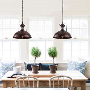 Lingkai 16.14" Farmhouse Pendant Light, Rustic Vintage Hanging Light Fixture Barn Dome Lampshade Ceiling Mount Lamp for Kitchen Island Dining Room