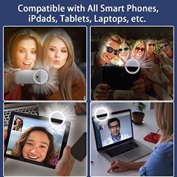 Selfie Light for iPhone & Android，LVYOUIF Portable Clip on Ring Selfie Light Flash with 36 Rechargeable LED for Phone Laptop iPad Photography Camera Video Girls Makeup(White)