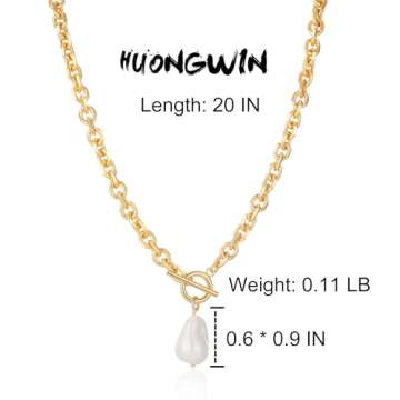 HUONGWIN Chunky Gold Choker Toggle Clasp Baroque Pearl Necklace For Women Trendy 14k Plated Anchor L...
