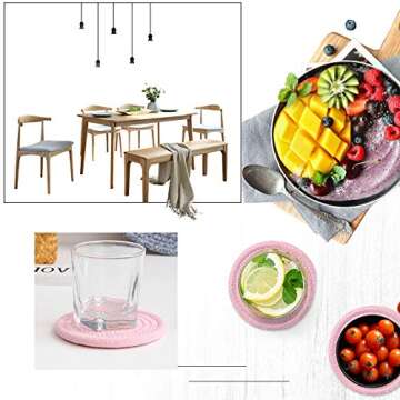 Gracelife 6pcs Cup Mat Pure Cotton Thread Weave Round Drink Hot Pads Mats Set Absorbent Scald-proof Drink Coasters (pink)