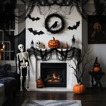 8 Pack Halloween Black Gauze Decor for Spooky Backdrops