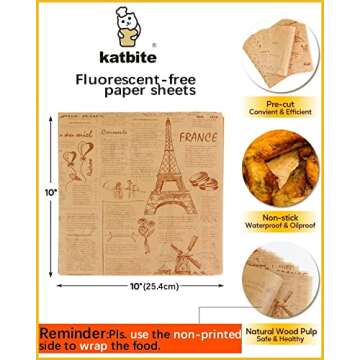 Katbite 130Pcs Sandwich Wrapping Paper - Heavy Duty, Greaseproof Deli Paper
