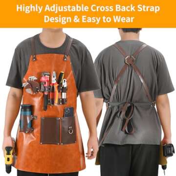 Yhtpouqe Chef Aprons for Men Women. Work Aprons. Heavy Duty Tool Aprons with Cross Back Straps and Multiple Pockets, Size M-XXL