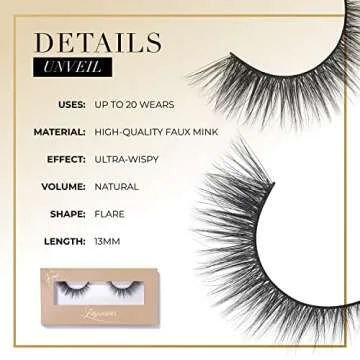 Lilly Lashes Everyday Unveil Natural Lashes, Faux Mink Natural Eyelashes, False Eyelashes Everyday Use, Individual Lashes Reusable up to 20x, No Lash Glue Included (13mm)