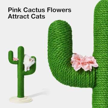VETRESKA Cat Scratching Post, Cactus Cat Scratch Posts for Indoor Adult Cats Kittens, 41.3 Inches Large Sisal Cat Scratcher, Extra Large Sisal Cat Scratcher, Durable Cat Scratch Tree for Active Cats