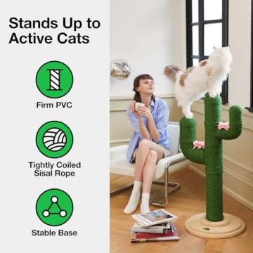 VETRESKA Cat Scratching Post, Cactus Cat Scratch Posts for Indoor Adult Cats Kittens, 41.3 Inches Large Sisal Cat Scratcher, Extra Large Sisal Cat Scratcher, Durable Cat Scratch Tree for Active Cats