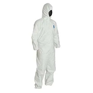 Dupont TY127S Tyvek Protective Coverall with Hood with Safety Instructions, Elastic Cuff, L, White (Retail Package of 1)