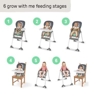 Ingenuity Full Course 6-in-1 High Chair - Baby to 5 Years Old, 6 Convertible Modes, 2 Dishwasher Saf...