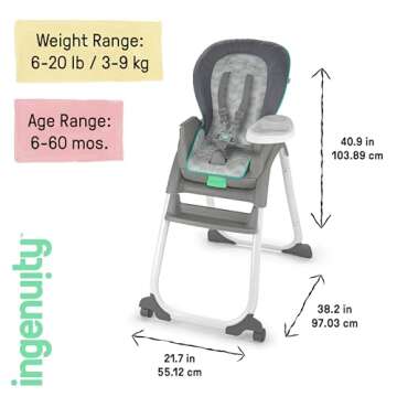 Ingenuity Full Course 6-in-1 High Chair - Baby to 5 Years Old, 6 Convertible Modes, 2 Dishwasher Safe Trays - Astro, 13108