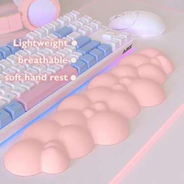 MANBASNAKE Keyboard Cloud Wrist Rest,PU High Density Memory Foam with Non-Slip Base for Typing Pain Relief,Ergonomic Keyboard Pad with Wrist Support for Home Office/Computer/Laptop/Gaming-Light Pink
