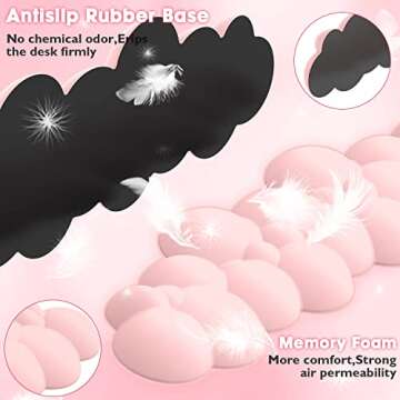 MANBASNAKE Keyboard Cloud Wrist Rest,PU High Density Memory Foam with Non-Slip Base for Typing Pain Relief,Ergonomic Keyboard Pad with Wrist Support for Home Office/Computer/Laptop/Gaming-Light Pink