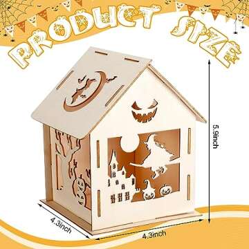 WinnerWhy 9 Pcs Haunted House Kit Painting Halloween Crafts for Kids Wooden Houses with Colors Marke...