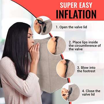 Koala Kloud 3 Height Travel Foot Rest - Gray Inflatable Foot Rest Pillow, Airplane Footrest for Flights, Car Seat, Airplane Bed for Toddler Airplane Travel Essentials Kids Accessories (Gray)