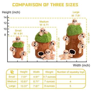 okegztoa Interactive Squeaky Dog Toys Plush Sloth Dog Toy, Stuffing Woodland Friends Burrow, Squeaky...