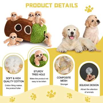 okegztoa Interactive Squeaky Dog Toys Plush Sloth Dog Toy, Stuffing Woodland Friends Burrow, Squeaky Plush Dog Toy for Small Medium Large Dogs (Large)