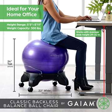 Gaiam Classic Balance Ball Chair for Home and Office