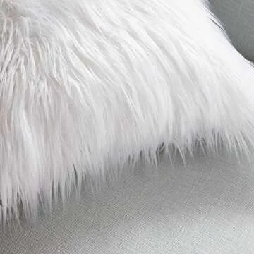 Ashler HOME DECO Pack of 2 Decorative Luxury Style White Faux Fur Throw Pillow Case Cushion Cover 18 x 18 Inches 45 x 45 cm