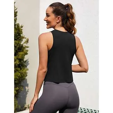 Ridshy Crop Tops for Women Workout Muscle Tank Top Cropped Loose Flowy Tank Tops Yoga Sleeveless Exercise Shirts Athletic Tanks Tennis Activewear Tops Gym Clothes 3 Pack Black/Gray/Army Green L