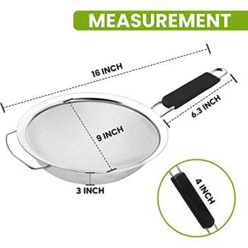 Kafoor 9" Fine Mesh Strainer with Rubber Handle