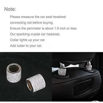 JUSTTOP Car Seat Headrest Decoration - 4 Pack Headrest Collars, Rhinestone Interior Seat Accessories, Bling Bling Crystal Diamond Car Interior Decoration Ring (White)