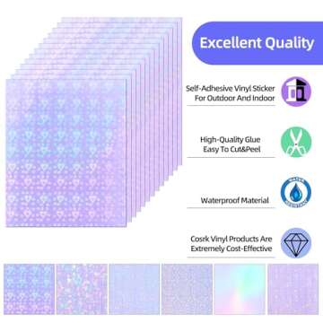 36 Sheets Holographic Sticker Paper, Clear Vinyl Lamination Sticker Film Self Adhesive, Transparent ...