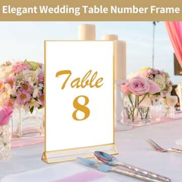 Svalor Gold Acrylic Sign Holder 4X6 inch, 6 Pack Wedding Table Number Frames Vertical , Double Sided...