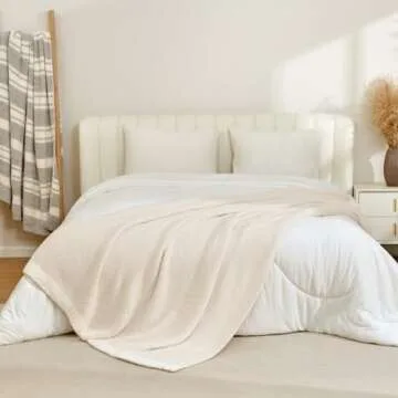 Snuggle Sac Buttery Ivory Bedding Blankets Twin Size 60x80, Super Soft Blankets Warm Cozy Knit Fuzzy Plush Blanket for Sofa, Bed, Living Room, Heather Ivory, 60x80 inches