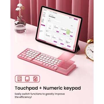Artciety Foldable Bluetooth Keyboard, Wireless Portable Keyboard with Larger Touchpad, Pocket-Sized Pink Folding Keyboard for Windows iOS Android Laptop Tablet Phone iPad MacBook - Pink