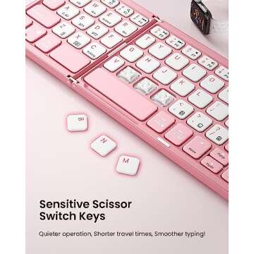 Artciety Foldable Bluetooth Keyboard, Wireless Portable Keyboard with Larger Touchpad, Pocket-Sized Pink Folding Keyboard for Windows iOS Android Laptop Tablet Phone iPad MacBook - Pink