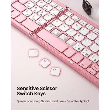 Artciety Foldable Bluetooth Keyboard, Wireless Portable Keyboard with Larger Touchpad, Pocket-Sized Pink Folding Keyboard for Windows iOS Android Laptop Tablet Phone iPad MacBook - Pink