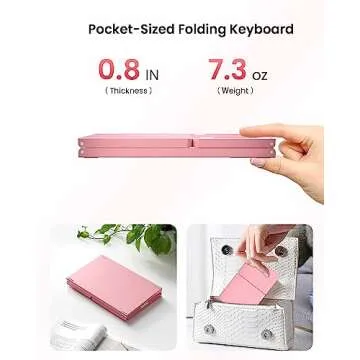 Artciety Foldable Bluetooth Keyboard, Wireless Portable Keyboard with Larger Touchpad, Pocket-Sized Pink Folding Keyboard for Windows iOS Android Laptop Tablet Phone iPad MacBook - Pink
