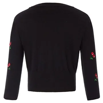 Chic Cherry Embroidered 3/4 Sleeve Cardigan - Black
