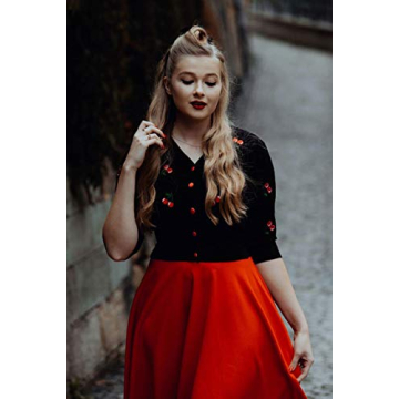 Chic Cherry Embroidered 3/4 Sleeve Cardigan - Black