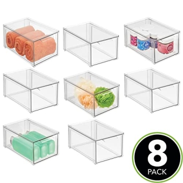 mDesign Clear Stackable Bathroom Organizer Bins - 8 Pack