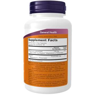 NOW Foods Supplements, Magtein™ with patented form of Magnesium (Mg), Cognitive Support*, 90 Veg Capsules