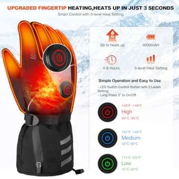 4000mAh Heated Gloves for Men Women, Rechargeable Electric Battery Hand Warmers Gloves Heating Winter Warm Touchscreen Gloves Waterproof Windproof Gloves for Outdoor Cycling Skiing Hiking Working