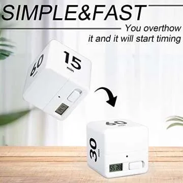 Weewooday Cube Timer Block for ADHD Productivity Workout Gravity Sensor Flip Kitchen Desk Timer for Learning Time Countdown Management Settings 15 20 30 60 Minutes, 2.6 Inch(White)