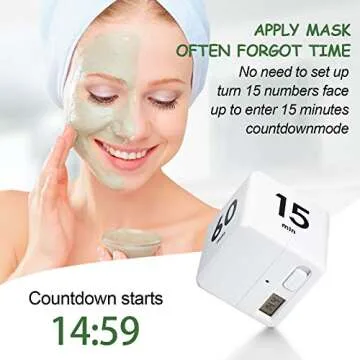 Weewooday Cube Timer Block for ADHD Productivity Workout Gravity Sensor Flip Kitchen Desk Timer for Learning Time Countdown Management Settings 15 20 30 60 Minutes, 2.6 Inch(White)