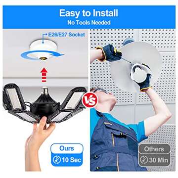 Alicosoty LED Garage Light, 180W 18000LM Deformable LED Garage Ceiling Lights, Garage Lighting with 10 Adjustable Panels, 6500K Daylight LED Shop Light for Garage, Basement, Attic, Warehouse (1-Pack)