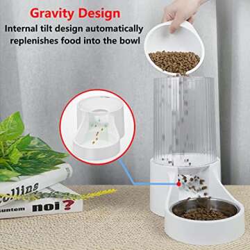 Makikuser Automatic Cat Feeder, 3.8L Large Automatic Cat Feeders Gravity Cat Food Dispenser with Detachable Top Lid, Visible Bottle and Stainless Steel Bowl for Cat, Dog and Pet (White)